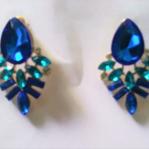 Women's Rhinestones Earrings Blue Multicolor Pierced Ears - Picture 4 of 9